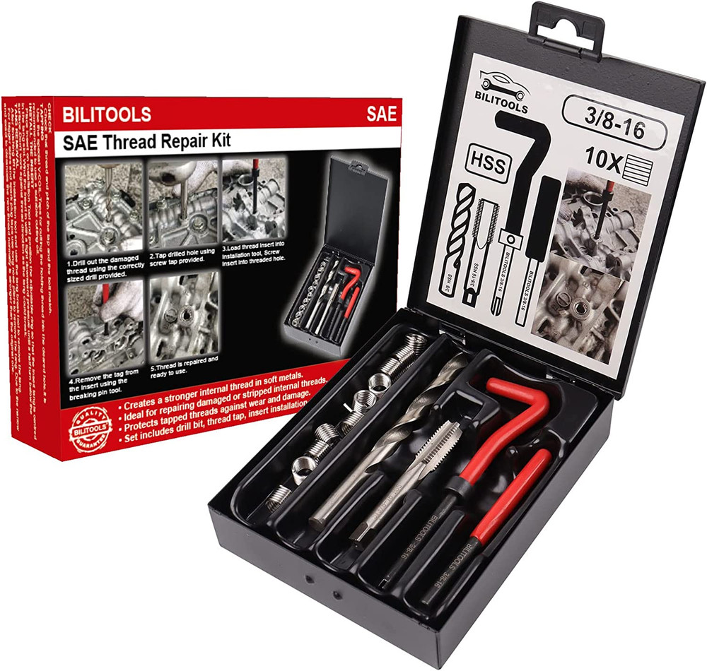 3/8-16 Thread Repair Kit HSS Drill Helicoil Insert Set SAE Thread Insert Tool