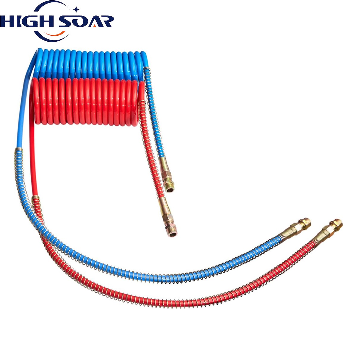 15' Red And Blue Coil Coiled Air Line Hose Set Trailer Brake 1/2" Fittings