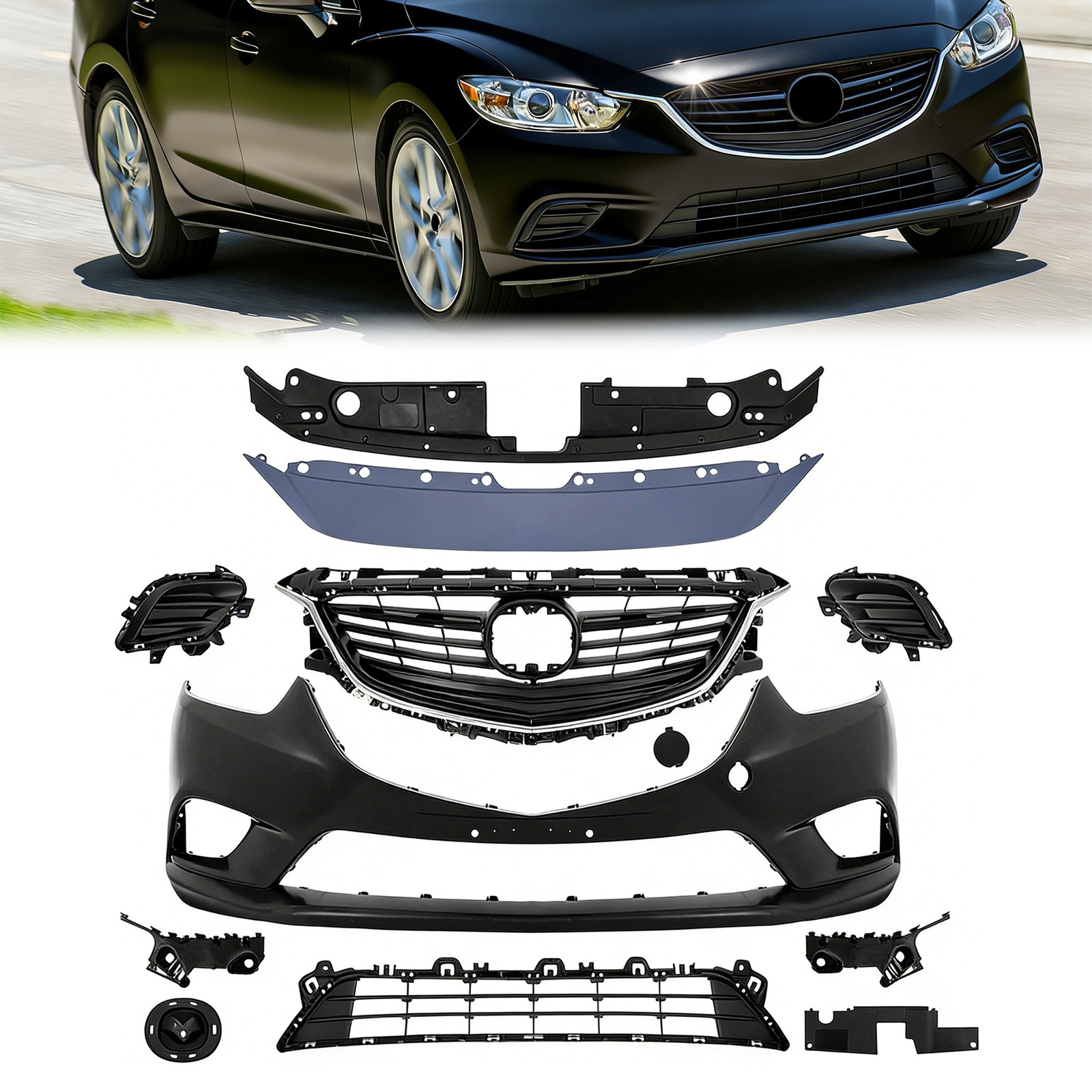 Front Bumper Cover Grille Grill Bracket Assembly For 2014-2017 Mazda 6 Mazda6