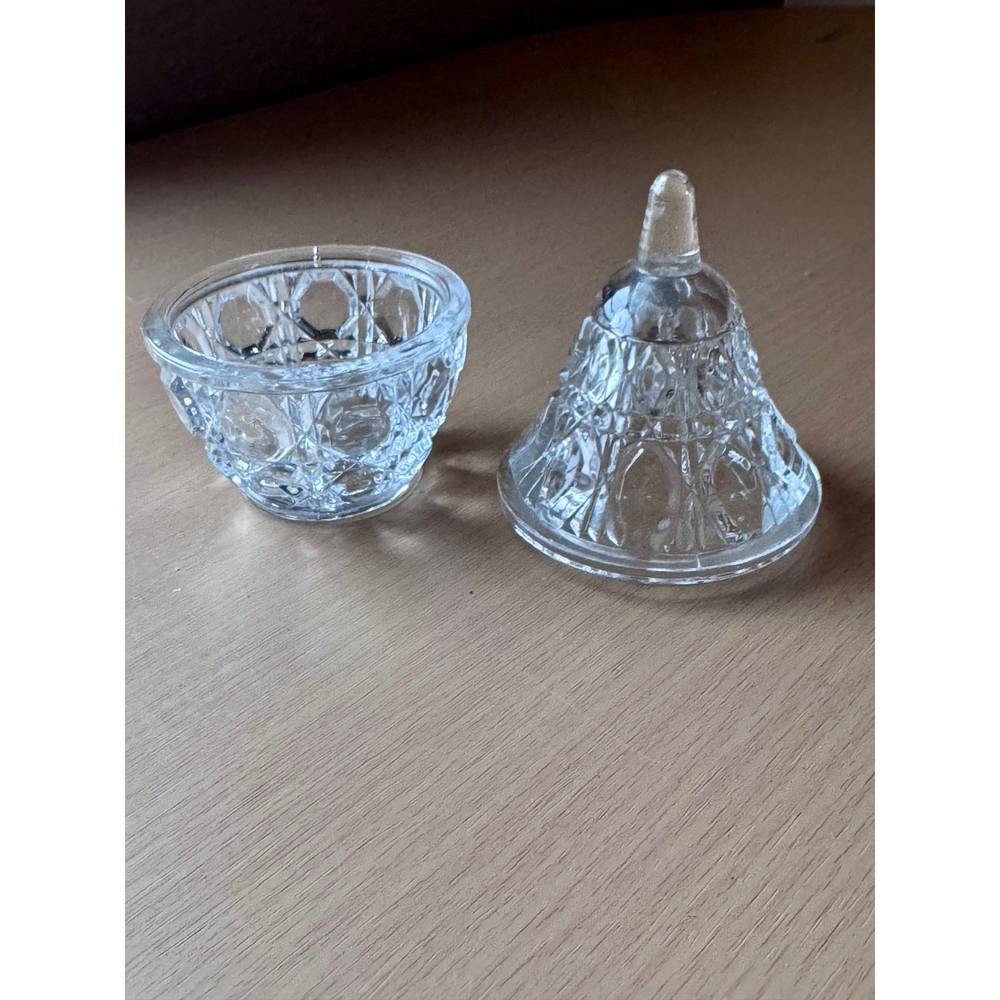 Vintage Clear Depression Glass Lidded Trinket Jar 4.5" Pressed Pattern