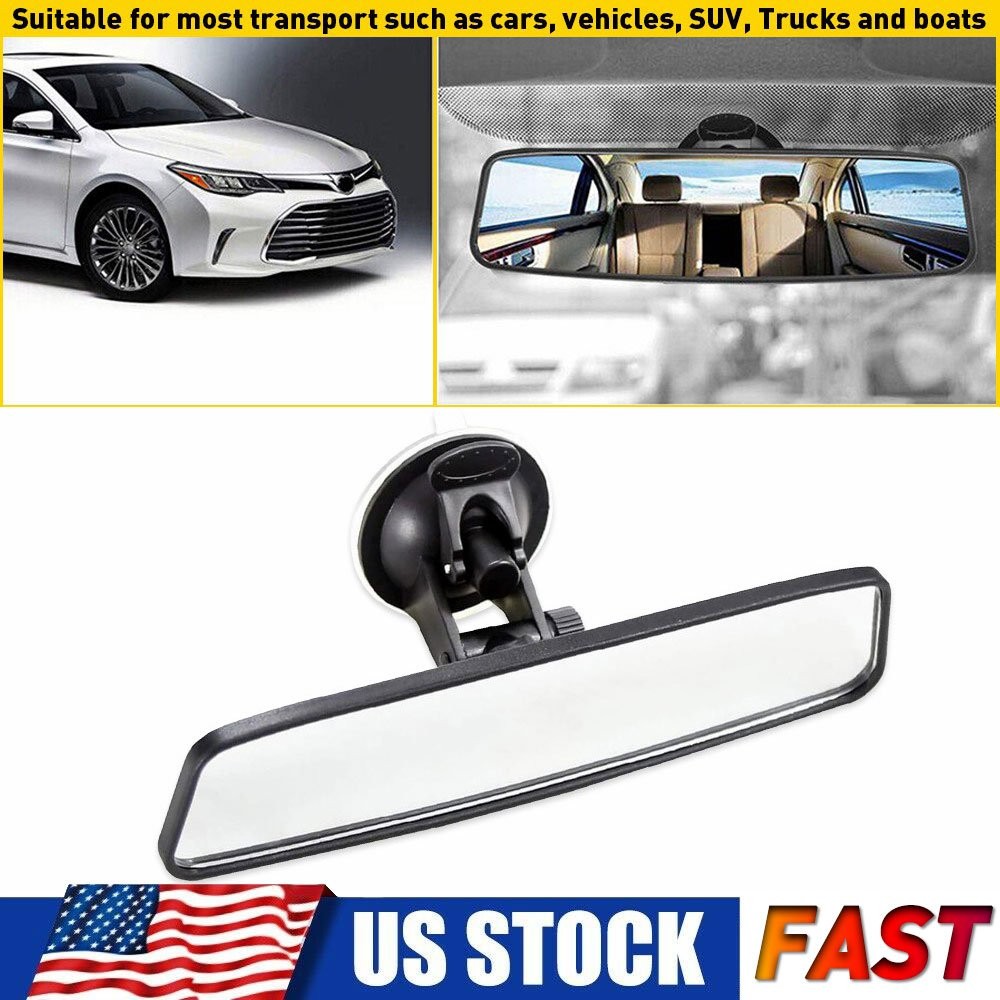 Rear View Mirror Glass Suction Cup Stick On Interior Wide Angle Universal EAH