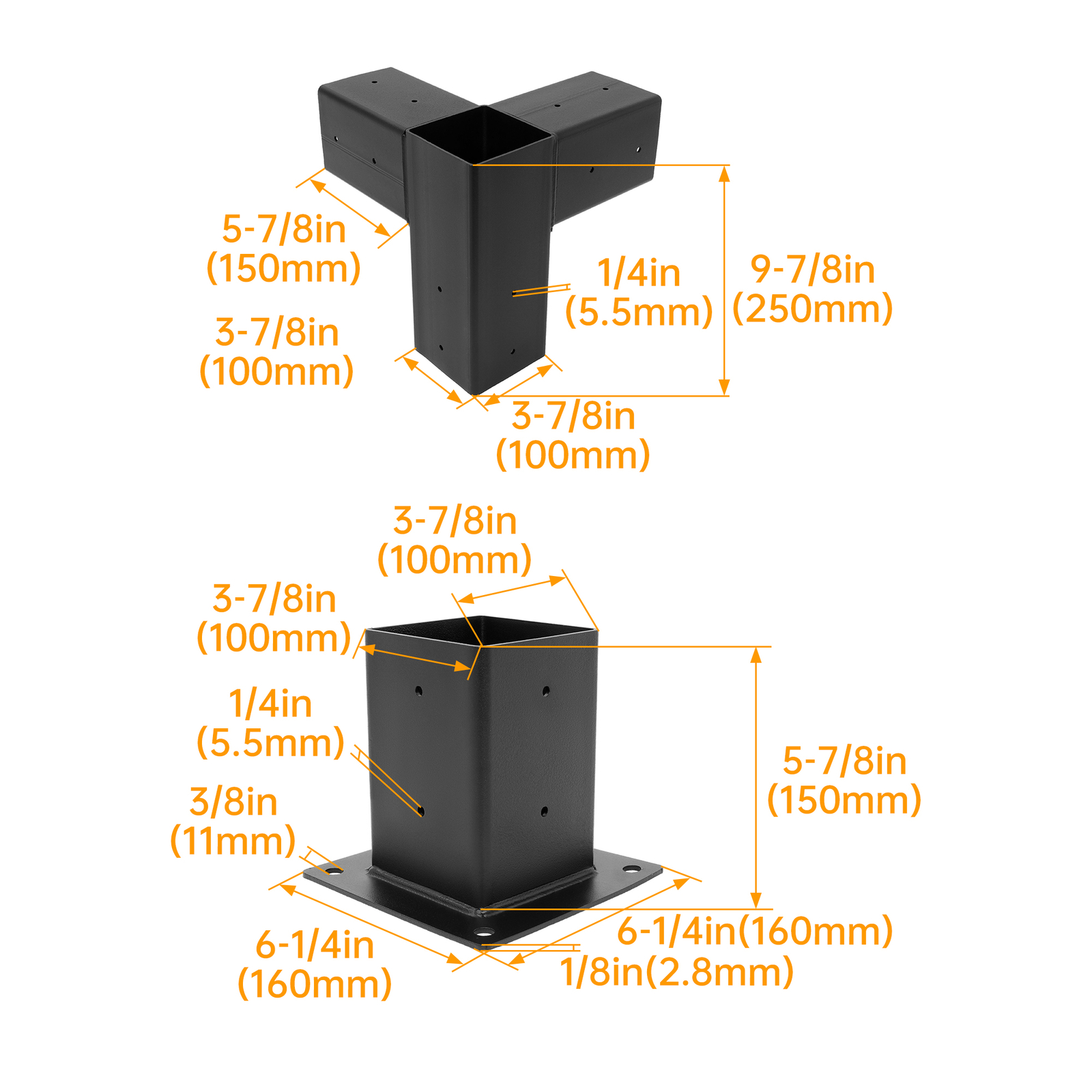 8PCS Black Powder Coated Pergola Brackets Kit 3-Way Right Angle Corner Bracket