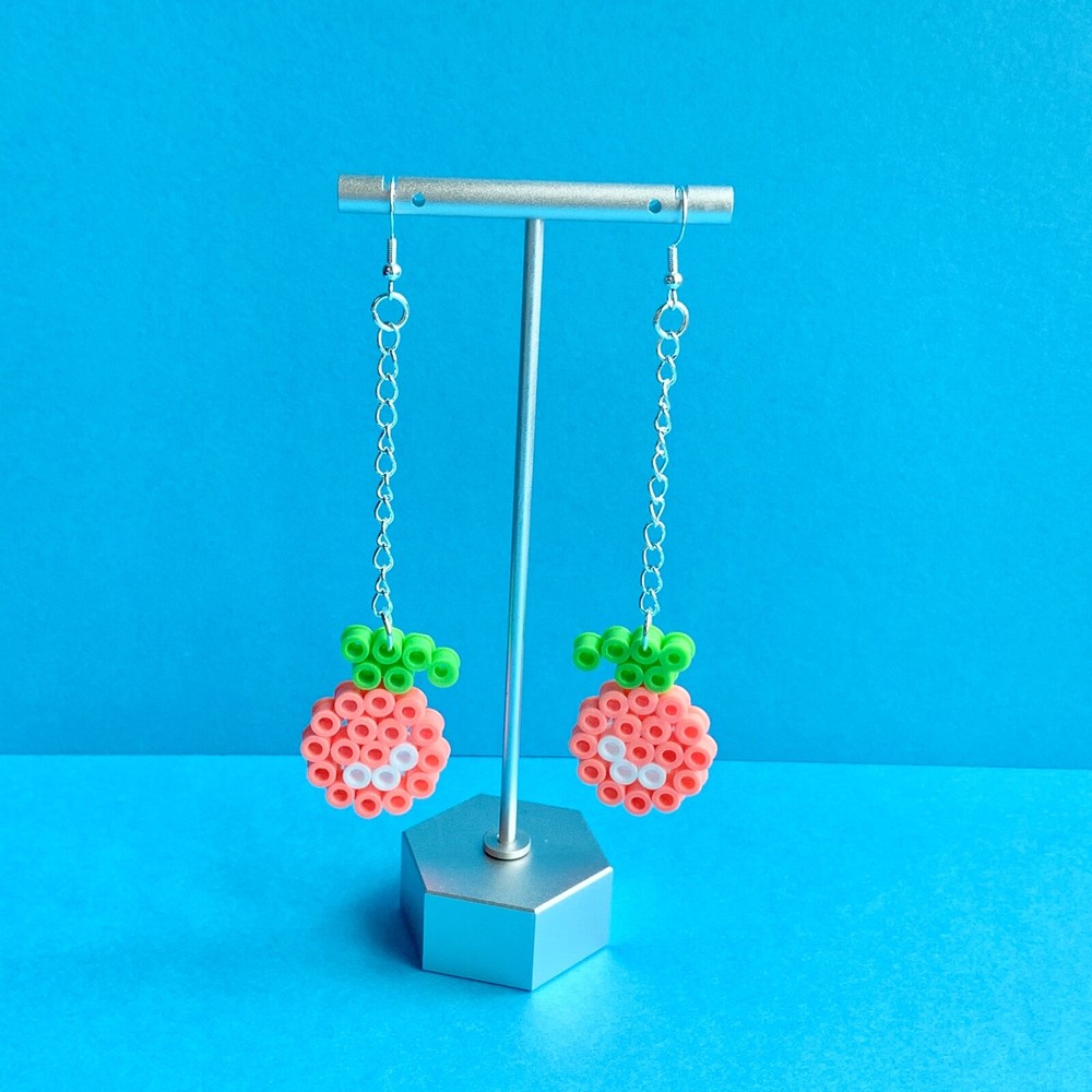 Pink Cherry Perler Bead Earrings and Necklace Set