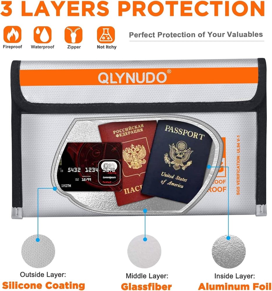 Small Fireproof Money Bag for Cash and Documents (8x5", Basic, Silver + Black