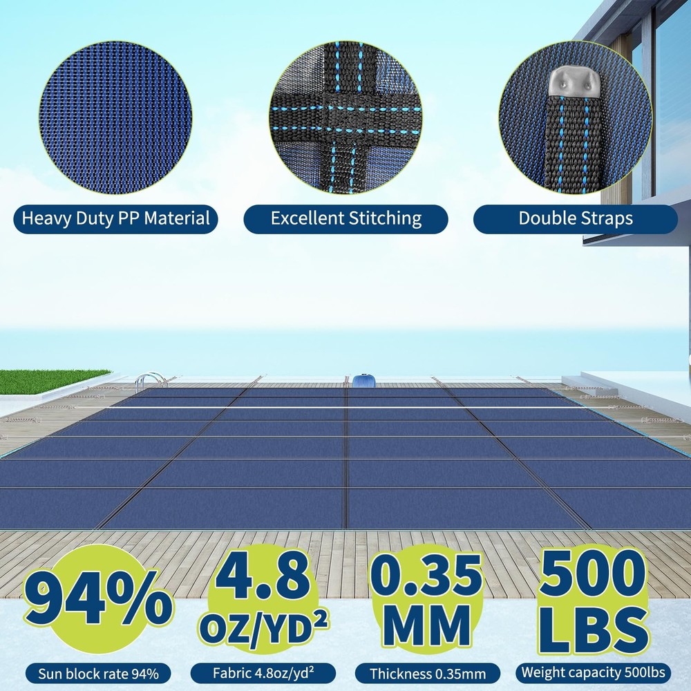 3 SIZES Mesh Durable Safety Pool Covers for In Ground Pools W/Installation Tools