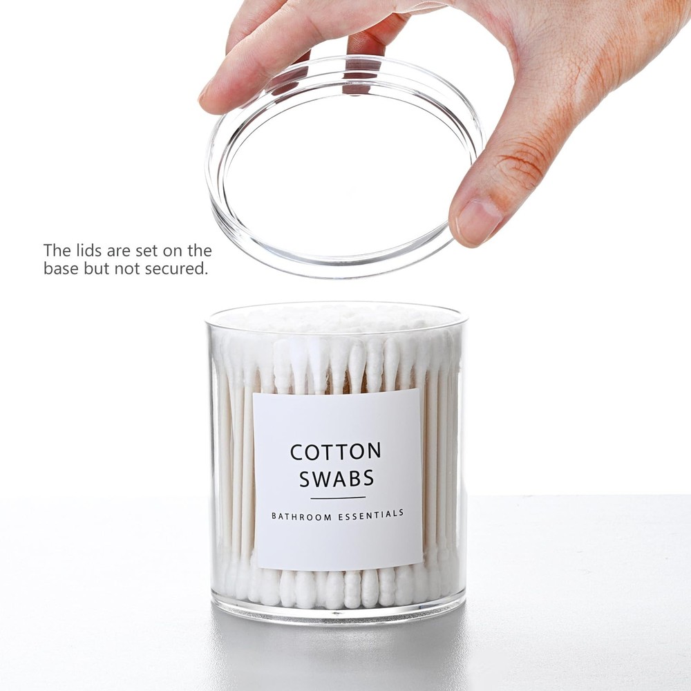 SheeChung 2-Pack Stackable Clear Qtip Holder - 10oz Crystal Apothecary Jars w...