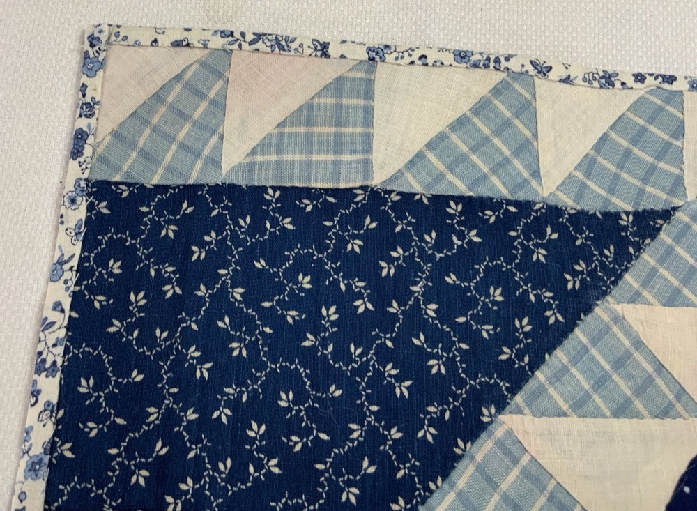 Vintage Antique Patchwork Quilt Table Topper, Triangles, Navy, Calico Prints