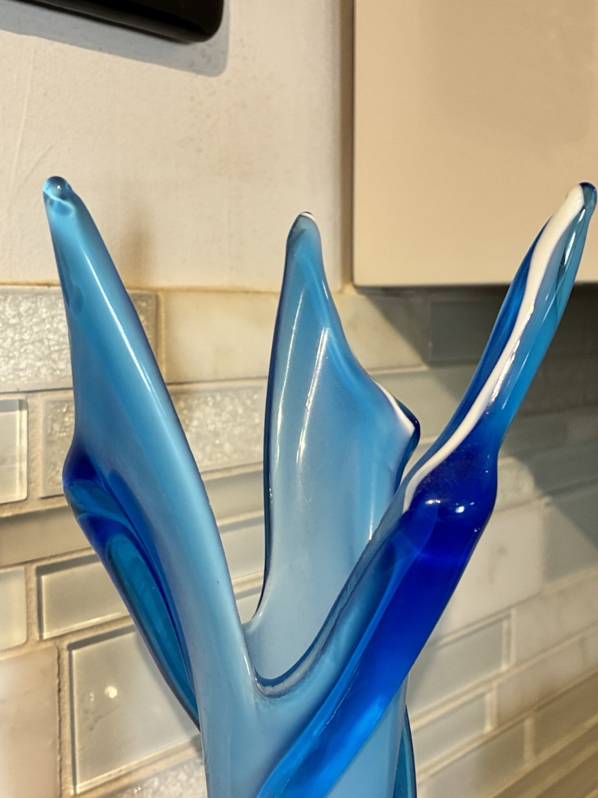 VTG TALL MURANO EMPOLI ALROSE BLUE GLASS VASE CRISTALLERIA FRATELLI BETTI 20”