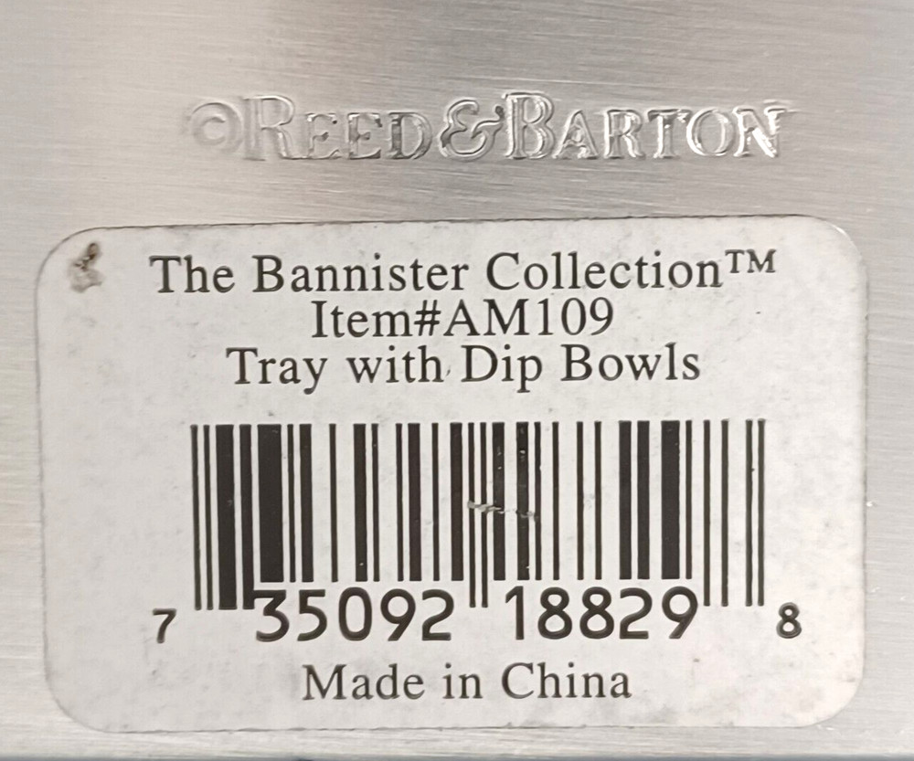 Reed & Barton Bannister Metal Rectangular Serving Tray with Ceramic Dishes 15.5"