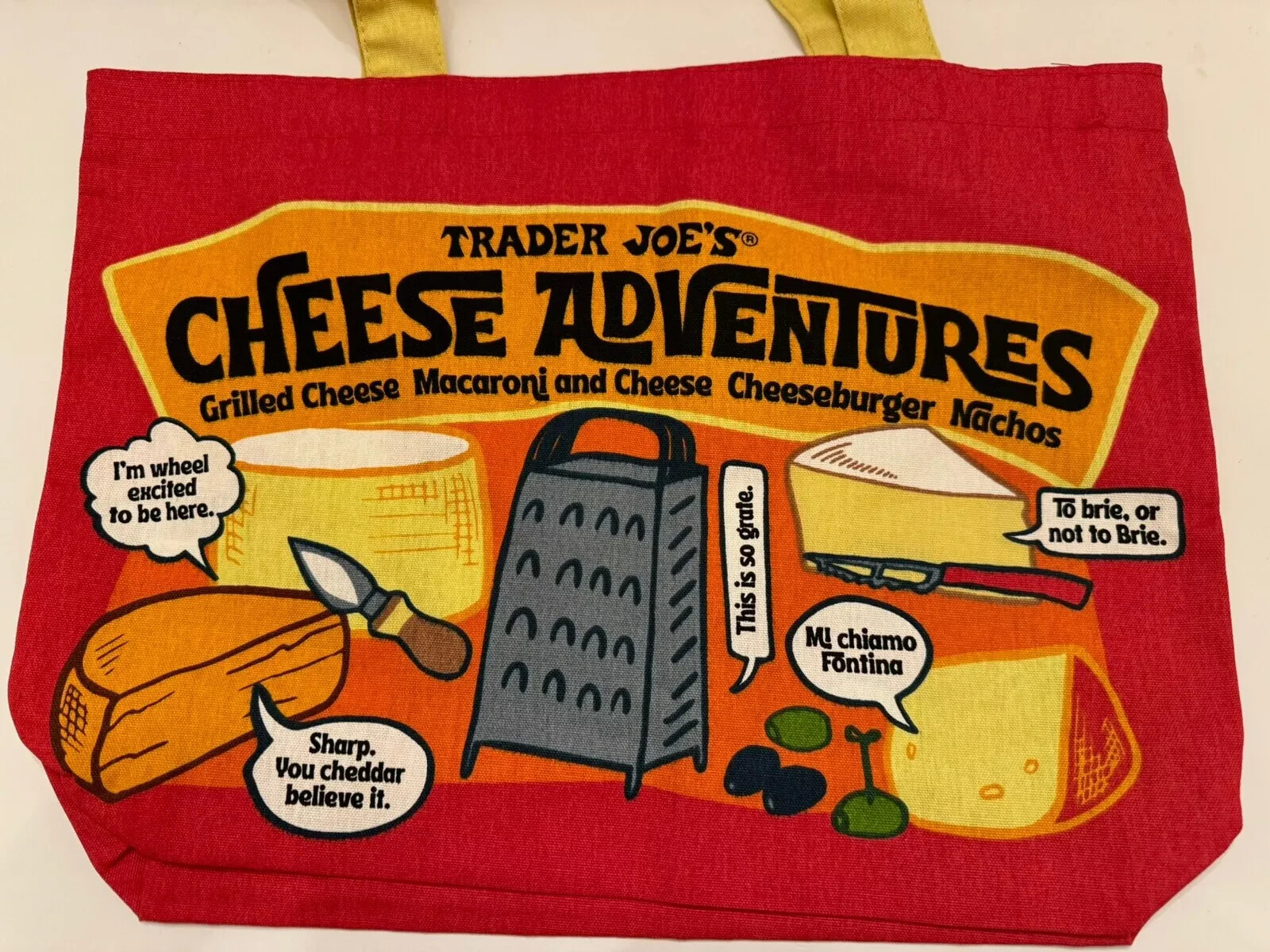 Trader Joe's Bag  Reusable Canvas NEW Cheese Adventures shopping Heavy DutyLarge