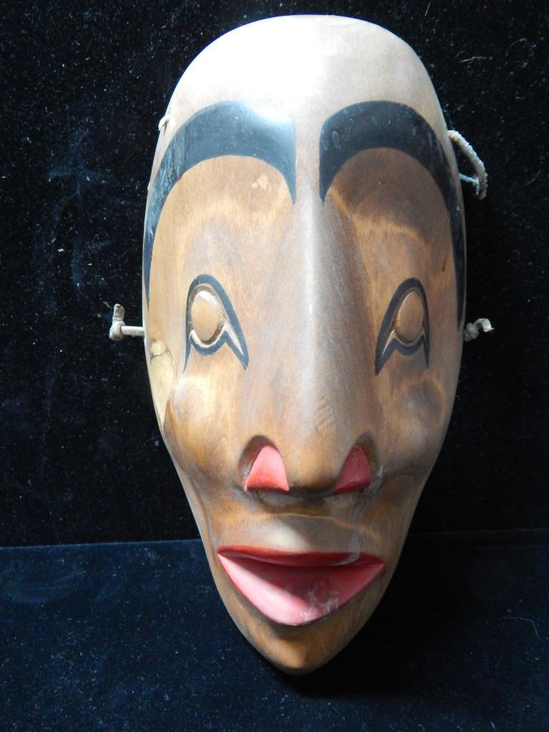 VINTAGE NW COAST SALISH INDIAN  ALDER WOLF TRANSFORMATION MASK - V. MOON