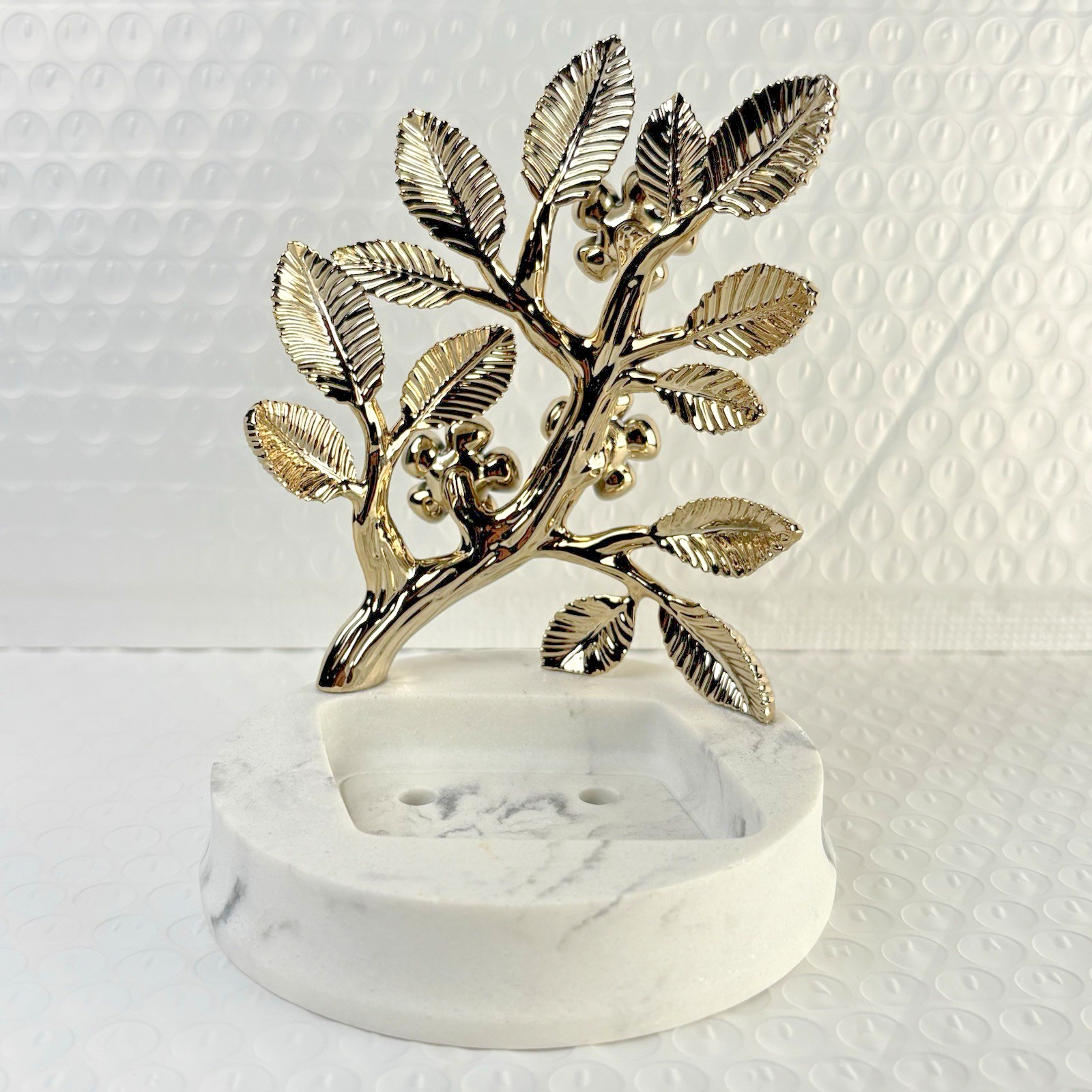 Bath & Body Works Gold Branch White Glitter Flowers Marble Foaming Soap Holder