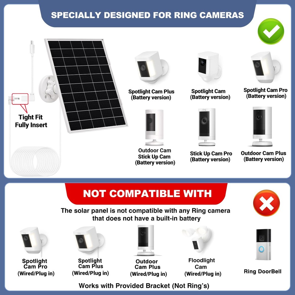 2 Pack 8W Solar Panel for Ring Camera Outdoor Wireless, Compatible with Outdo...