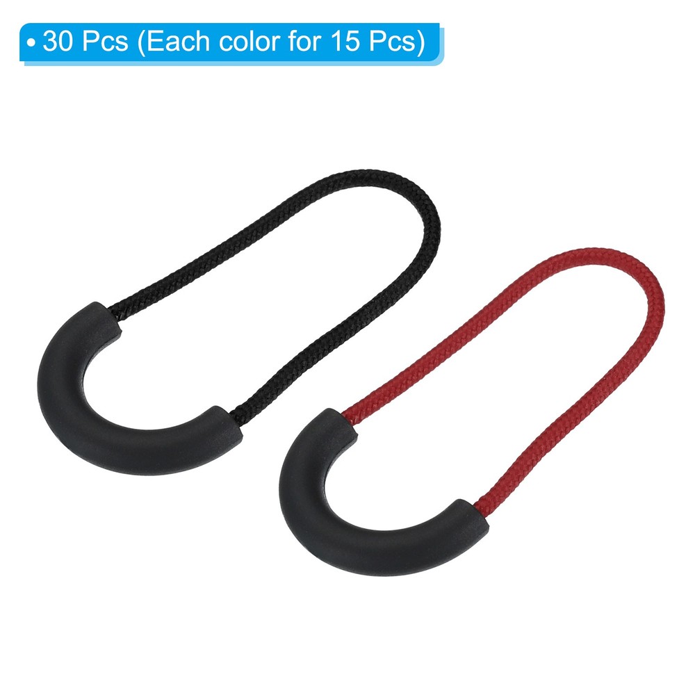 30pcs Zipper Pulls Replacement Extension Cord Handle Fix Tab Extender Black Red