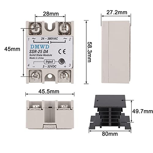 SSR-25DA Solid State Relay DC to AC (Input 3-32V DC Output 24-380V AC) with