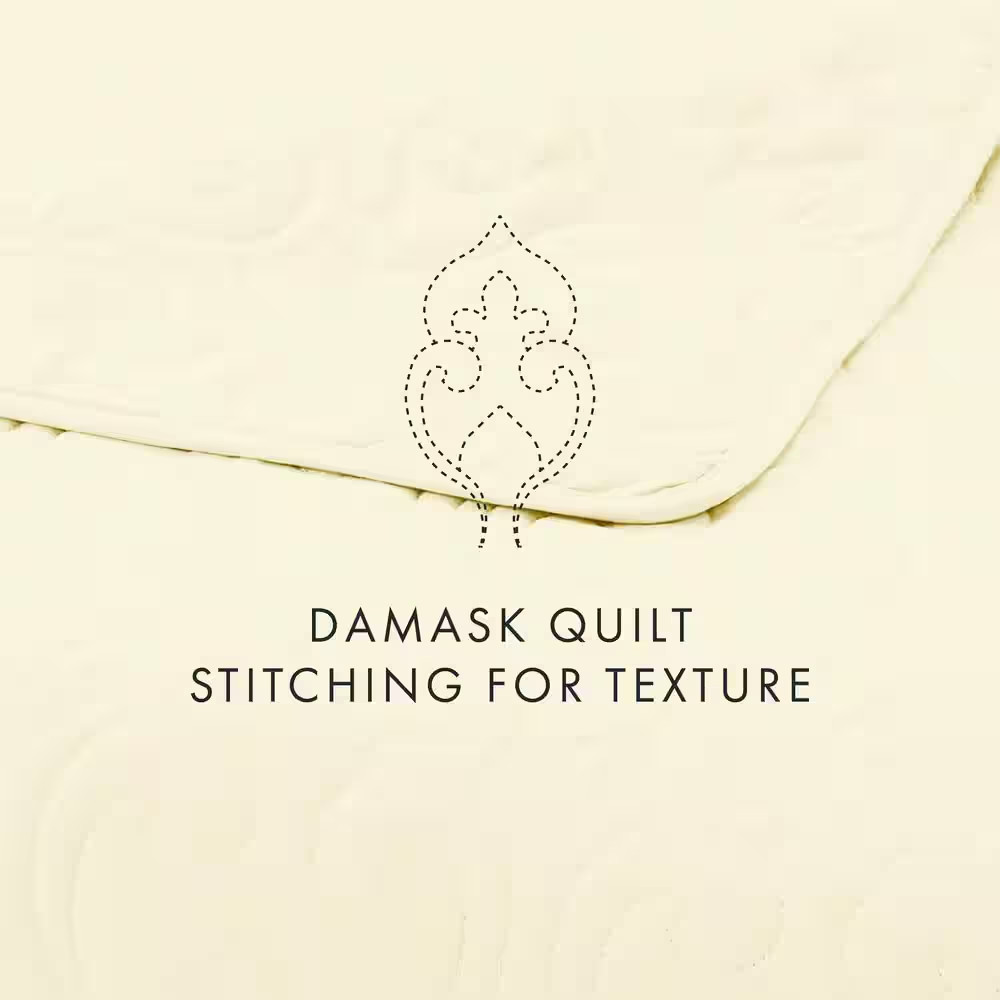 Damask Yellow Microfiber Queen Performance Quilted Coverlet Set