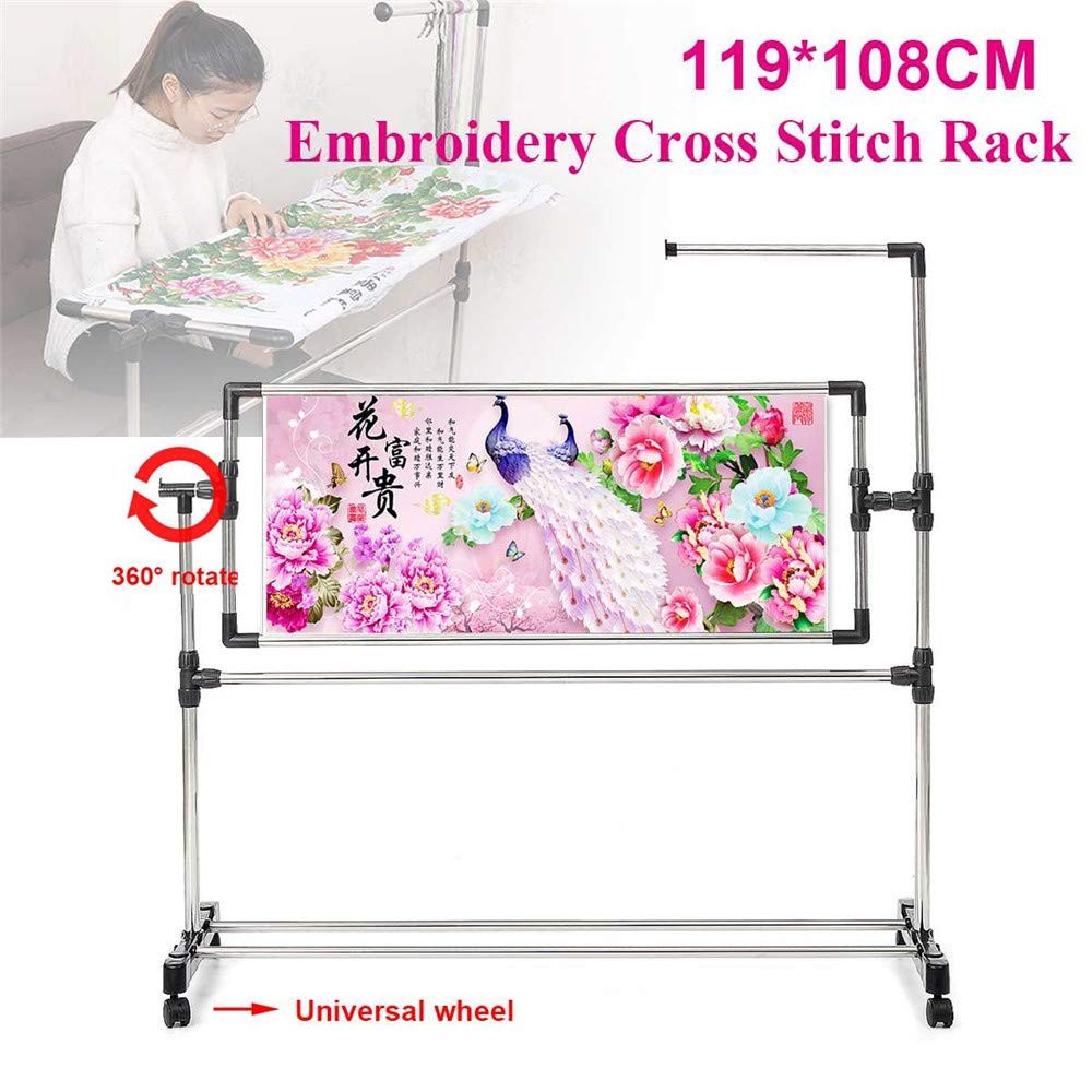 Needlework Floor Frame, Adjustable Cross Stitch Craft Stand, Standing Embroid...