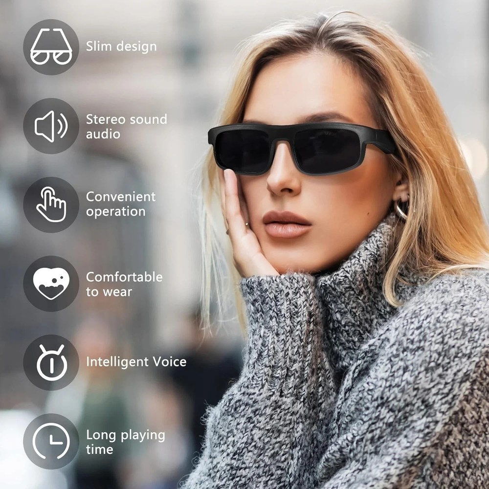 Smart Glasses, Polarized Bluetooth Sunglasses with Speaker, Voice Assistant, Ope
