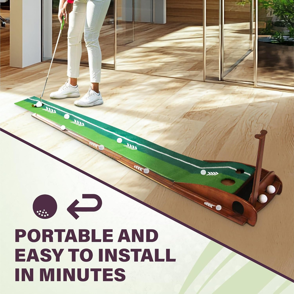 Indoor Golf Putting Mat with Automatic Ball Return - Non-Slip Surface
