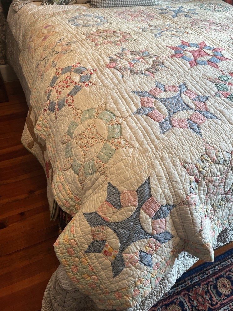 Vintage Handmade Quilt Feedsack Compass Patchwork