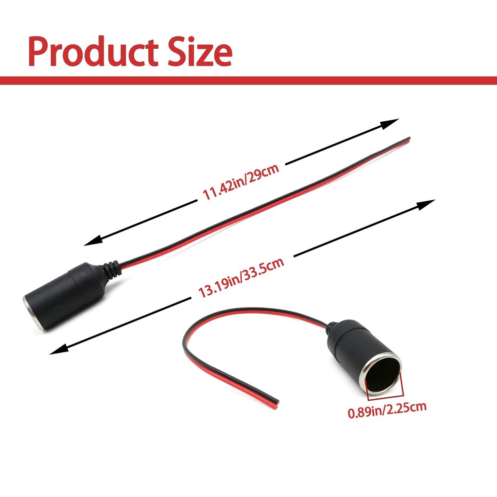 12V 24V Car Cigarette Lighter Socket Female Adapter Power Cable Plug