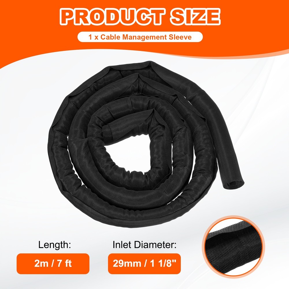 Wire Split Braided Cable Management Sleeve, Black (1 1/8" - 7 Feet)