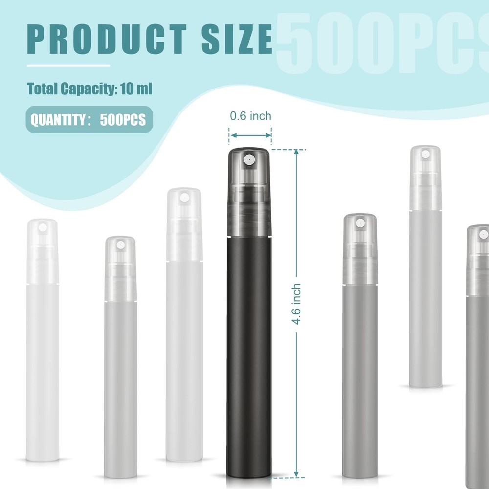 500 Pcs 10ml Mini Refillable Spray Bottles, Fine Mist Travel Atomizers