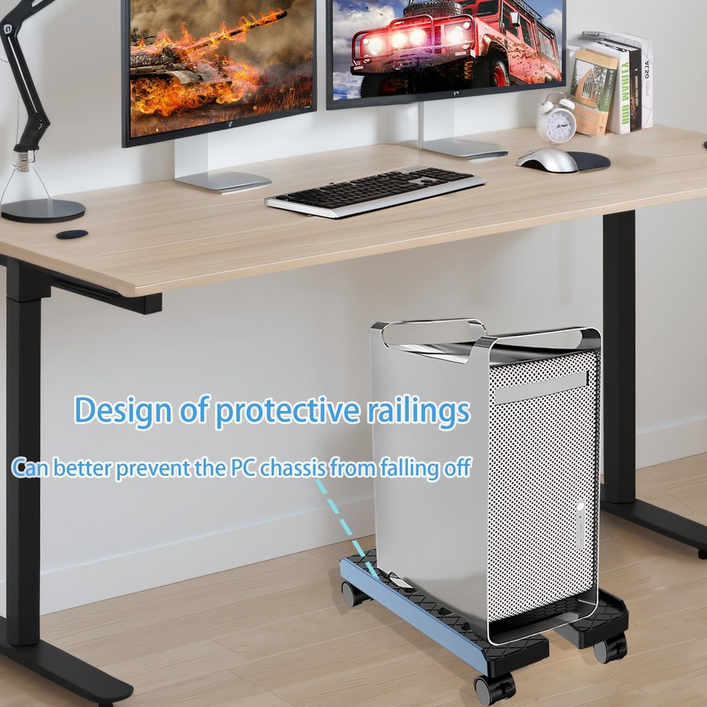 Hovadova Adjustable Mobile CPU Stand, Ventilated Computer Tower Large Black