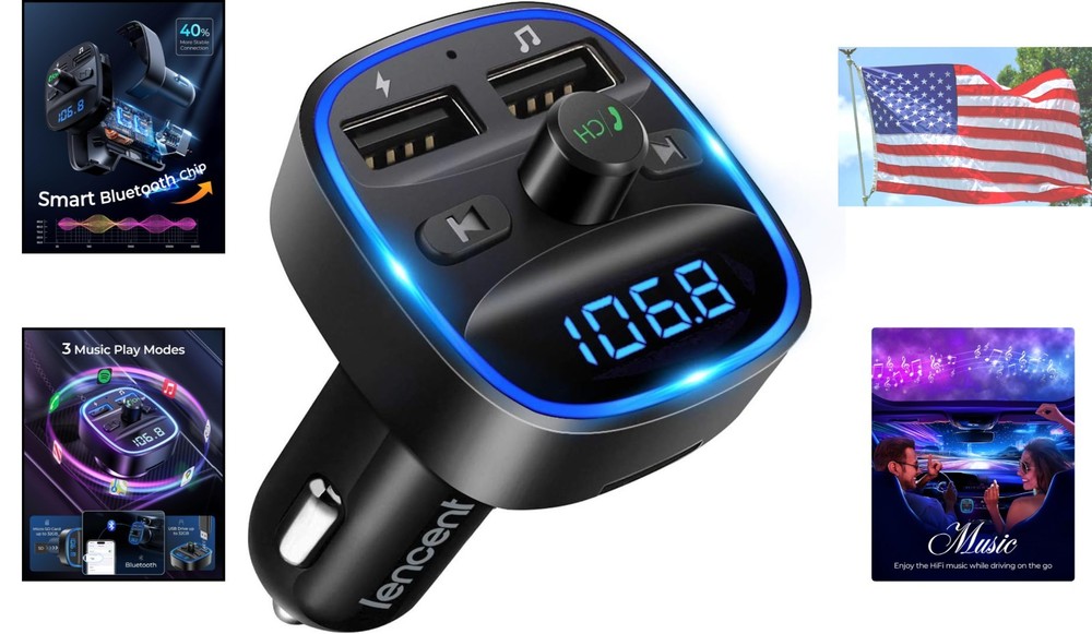 Advanced Bluetooth FM Transmitter - USB Charger, Voice Command & Voltage Monitor