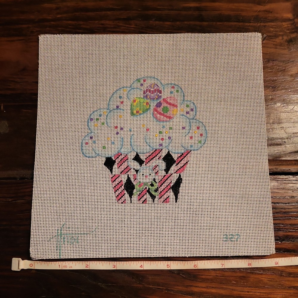 Sweet Bunny Easter Cupcake Needlepoint Canvas