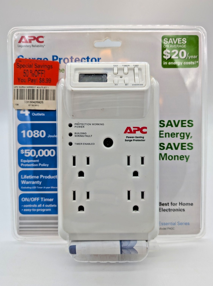 New Sealed APC Surge Protector 4-Outlet Programable Timer Model P4GC Indoor Use