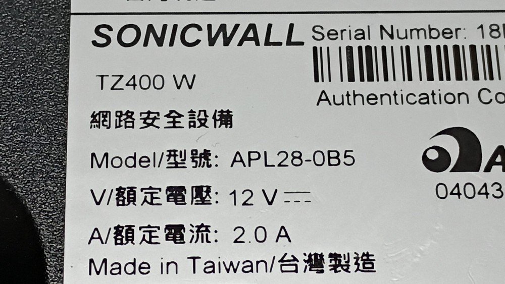SonicWall TZ400 W Network Security Appliance APL28-0B5 Untested