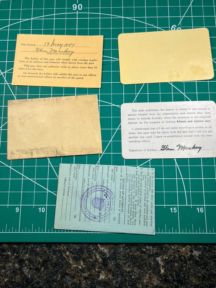 WWII Mess Pass Lot & Vehicle Permit Named ID'd