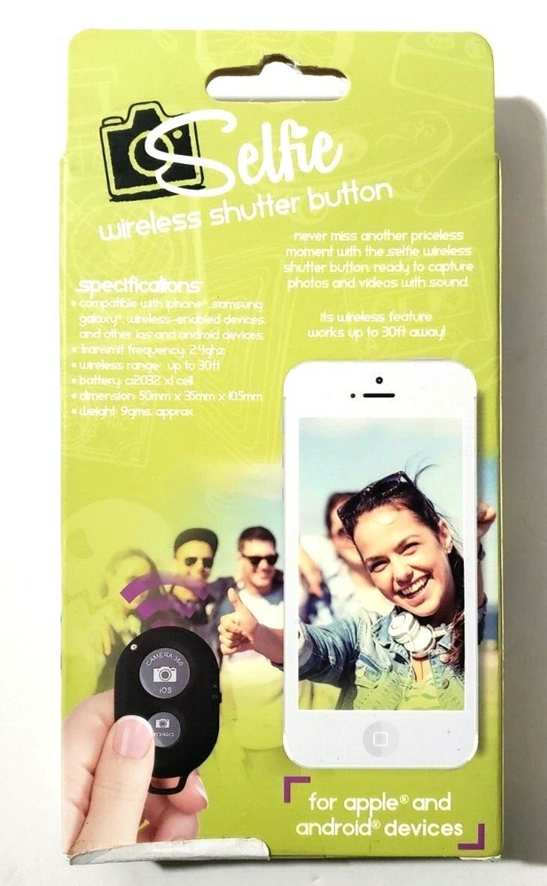 Selfie Wireless Shutter Button for Apple & Android Devices 30 Ft Distance Black