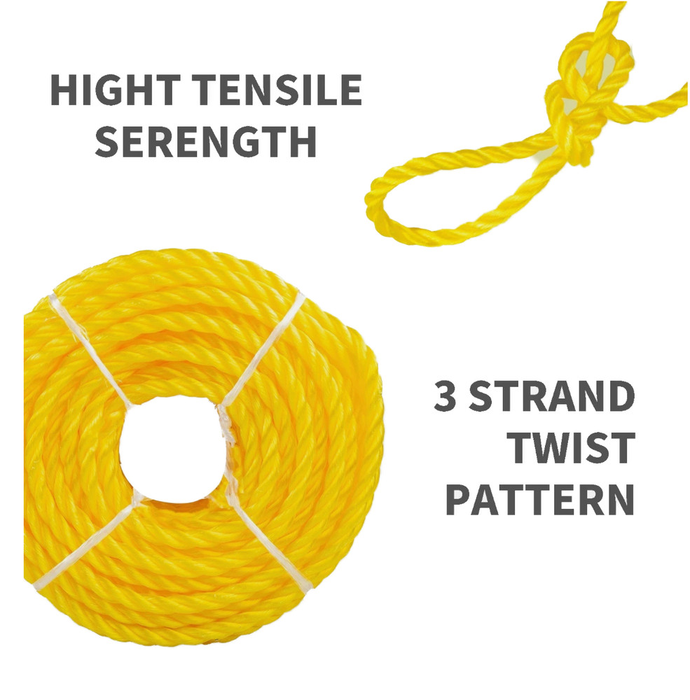 1/2 100ft Yellow Twisted Poly Floatable Rope-Corrosion Resistant UV Resistant