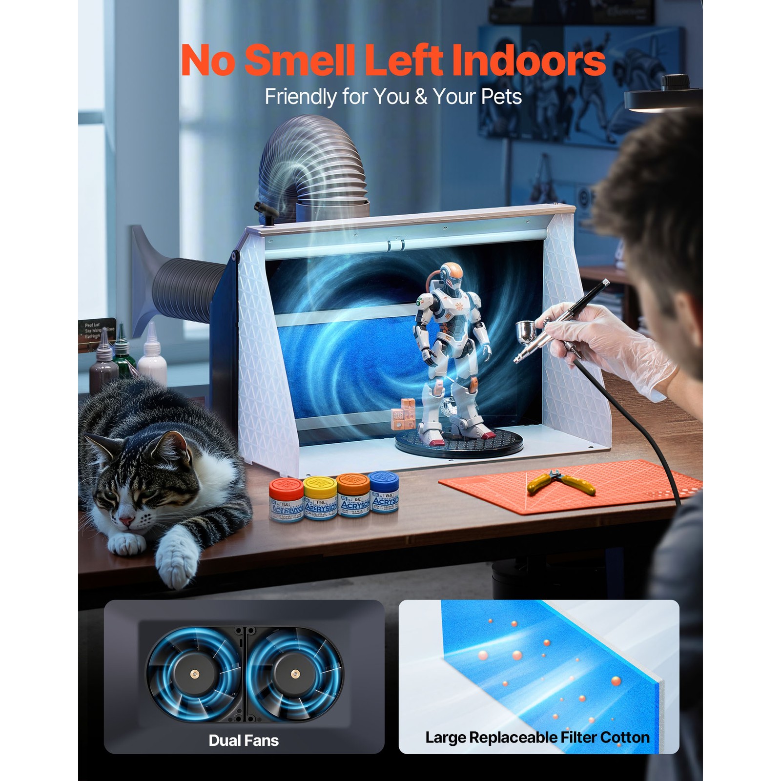 Uimoso Portable Airbrush Spray Booth with Dual Fans and LED Lighting