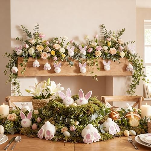 18 Pcs Easter Glitter Bunny Hanging Decorations Bunny Tree Ornaments Plush