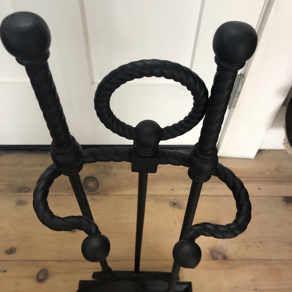 Antique Cast Iron Fireplace Tool Holder 25” Tall W/ 2 Tools
