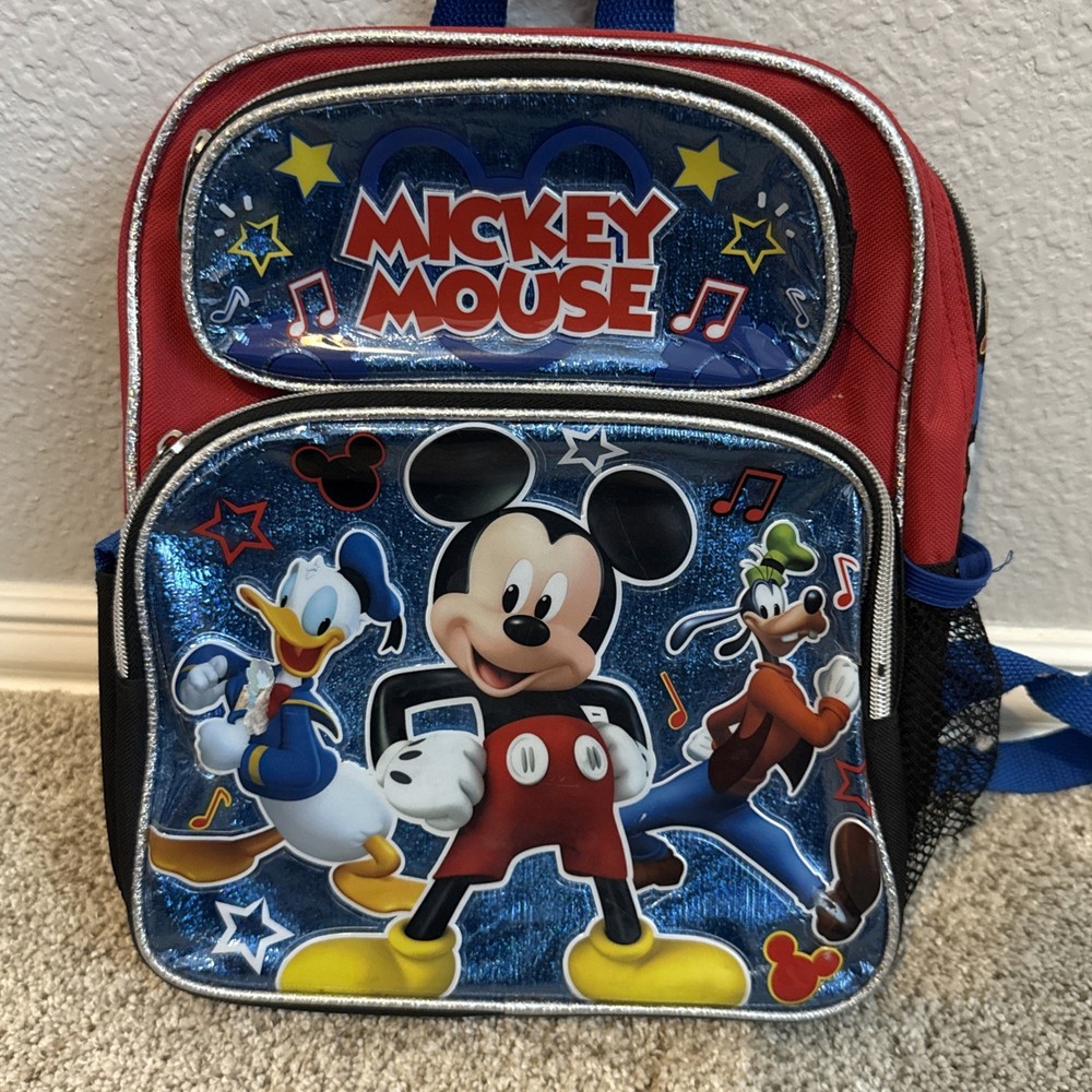 MICKEY MOUSE&FRIENDS 12” BLUE METALLIC BACKPACK WITH 3 COMPARTMENTS