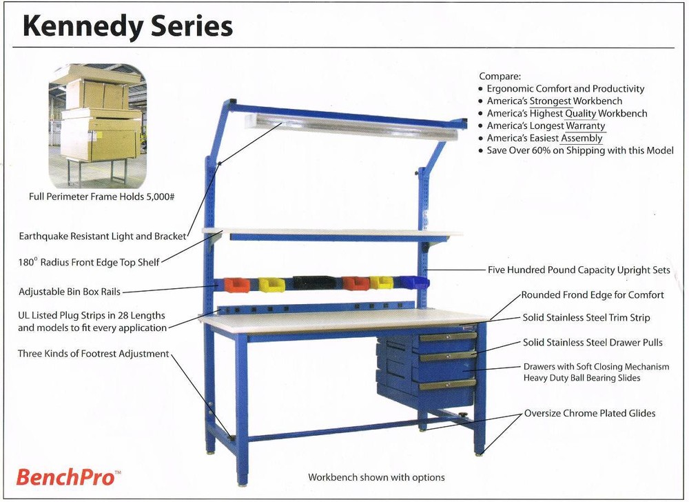 BenchPro K Solid Maple 36"D x 120"W Production Table Industrial Workbenches