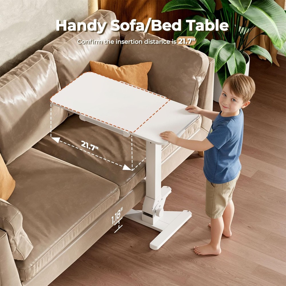 Foldable Overbed Bedside Table, 180° Tiltable Mobile Standing Desk with Wheel...