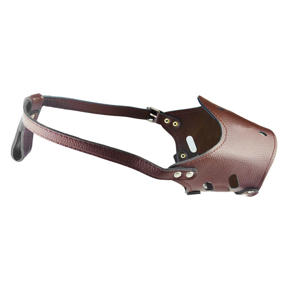 Leather Pet Muzzle Soft PU Dog Anti Bite Barking Chewing Brown Small