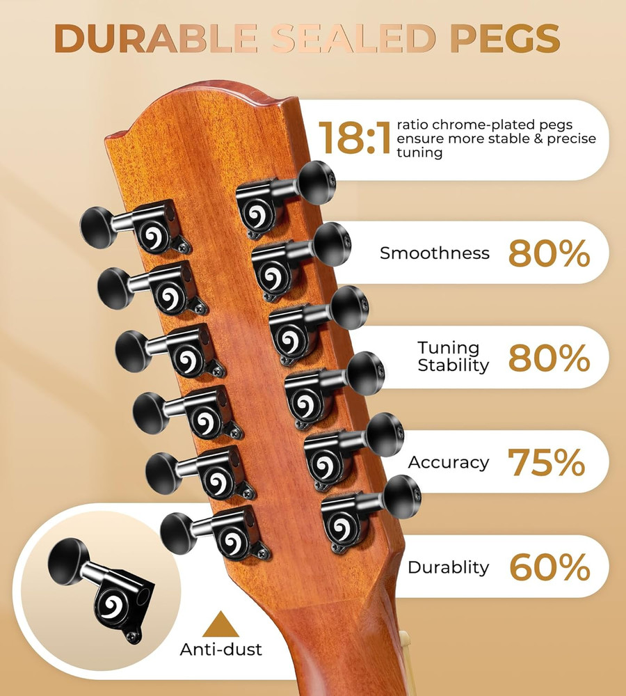 12 String Guitar Acoustic Electric, Upgraded Guitar 12 Strings Bundle for Beginn