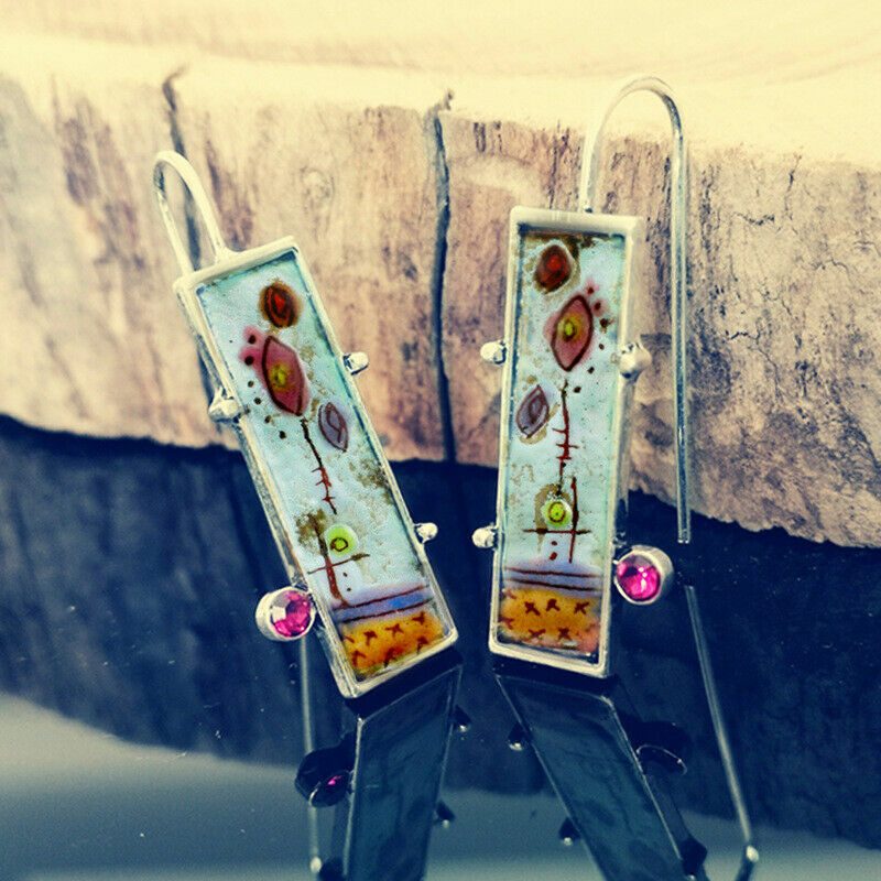 Silver Plated Ruby Earrings Hook Women Dangle Drop Jewelry Lab-Created