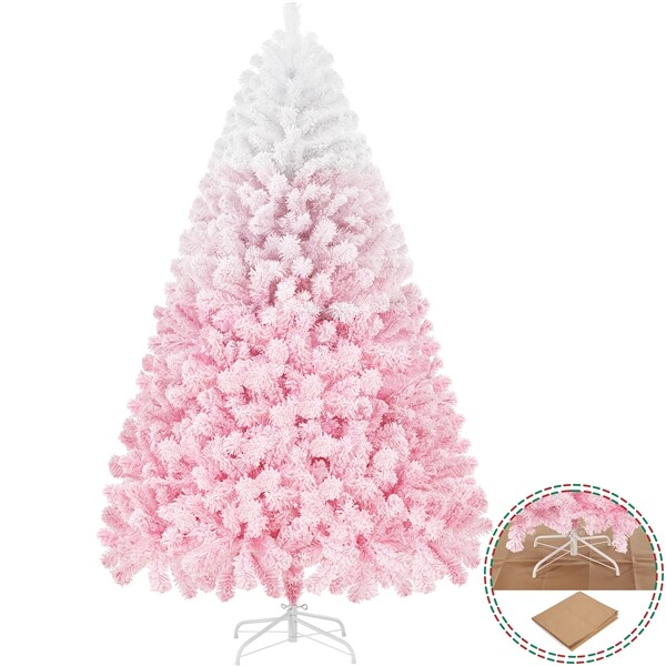 6/7.5FT Premium Snow Flocked Artificial Xmas Tree w/ Foldable Stand&820 PVC Tips