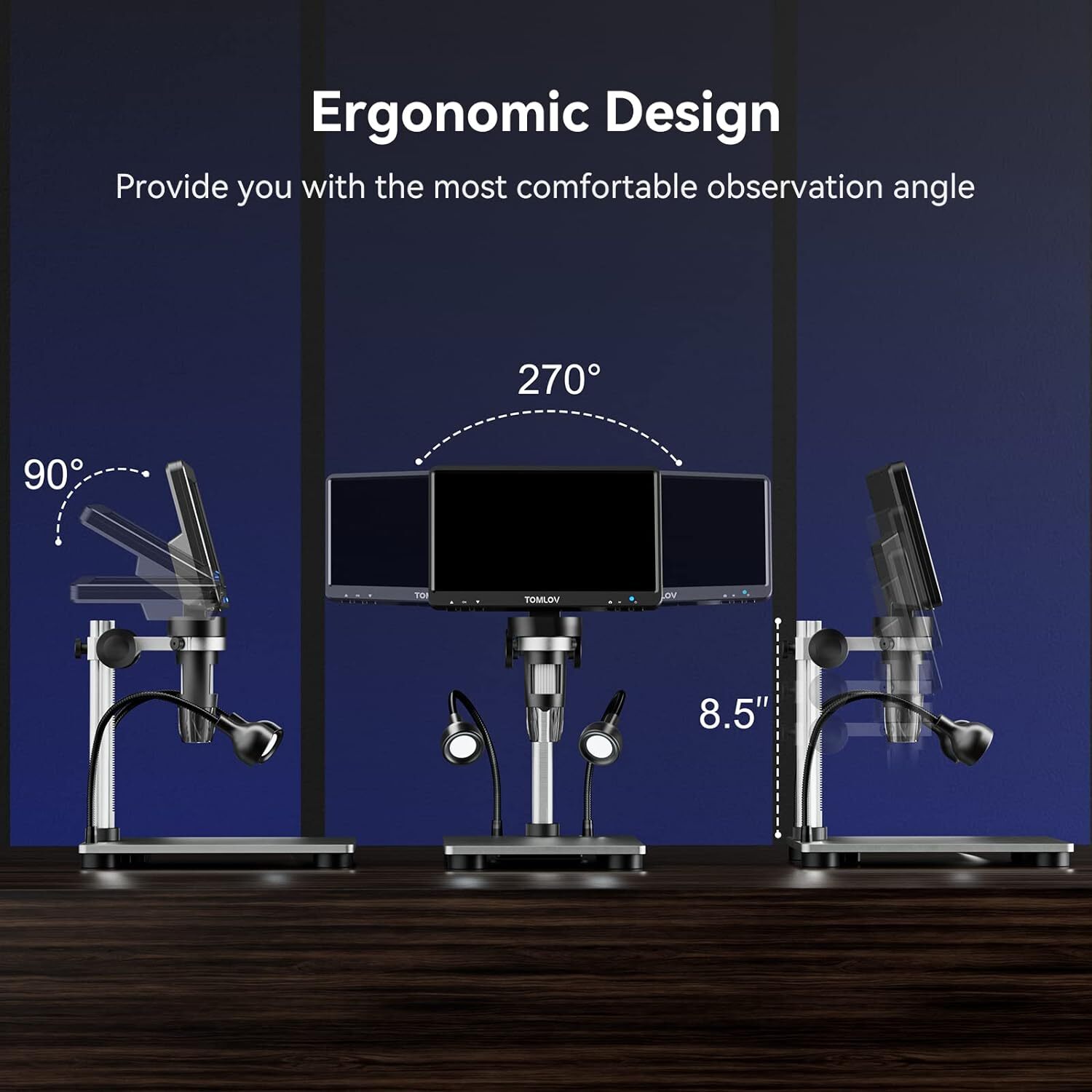 TOMLOV DM9 Digital Microscope 7" LCD 1200X Coin Microscope & Flexible Arm Stand