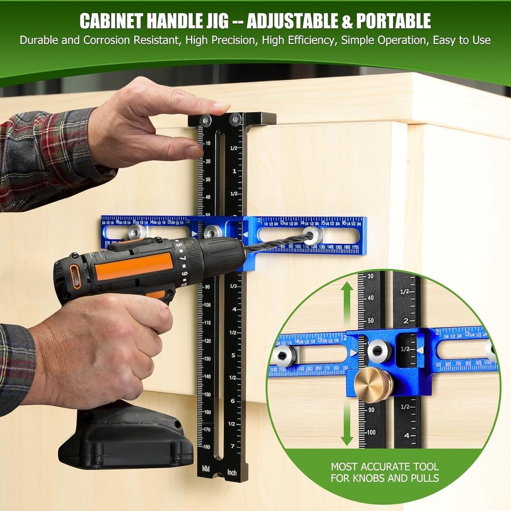 Cabinet Hardware Handle Jig, Adjustable Cabinet Hole Drilling Template Tool for