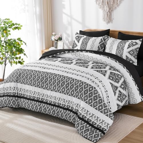Comforter Set Size 7 Pieces,Boho Aztec Comforter with Sheet King Black