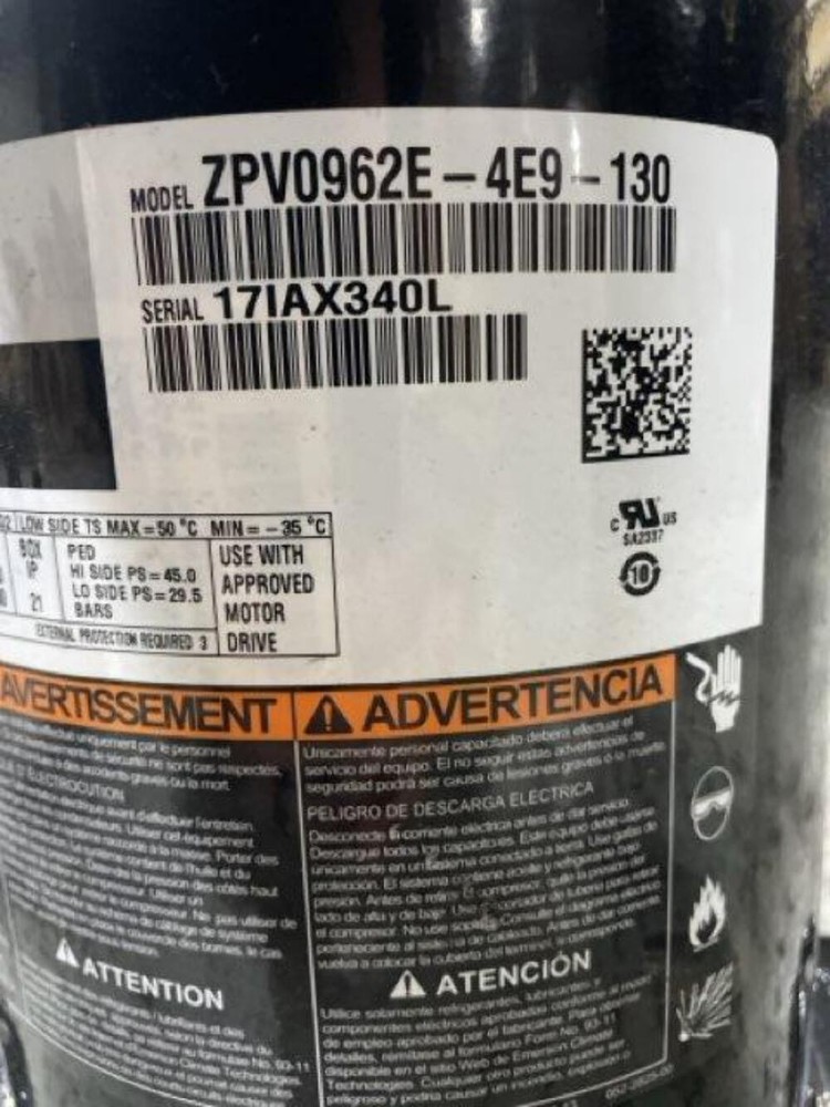 Copeland ZPV0962E-4E9-130 12.5 Ton Variable Speed AC Scroll Compressor 600/60/3