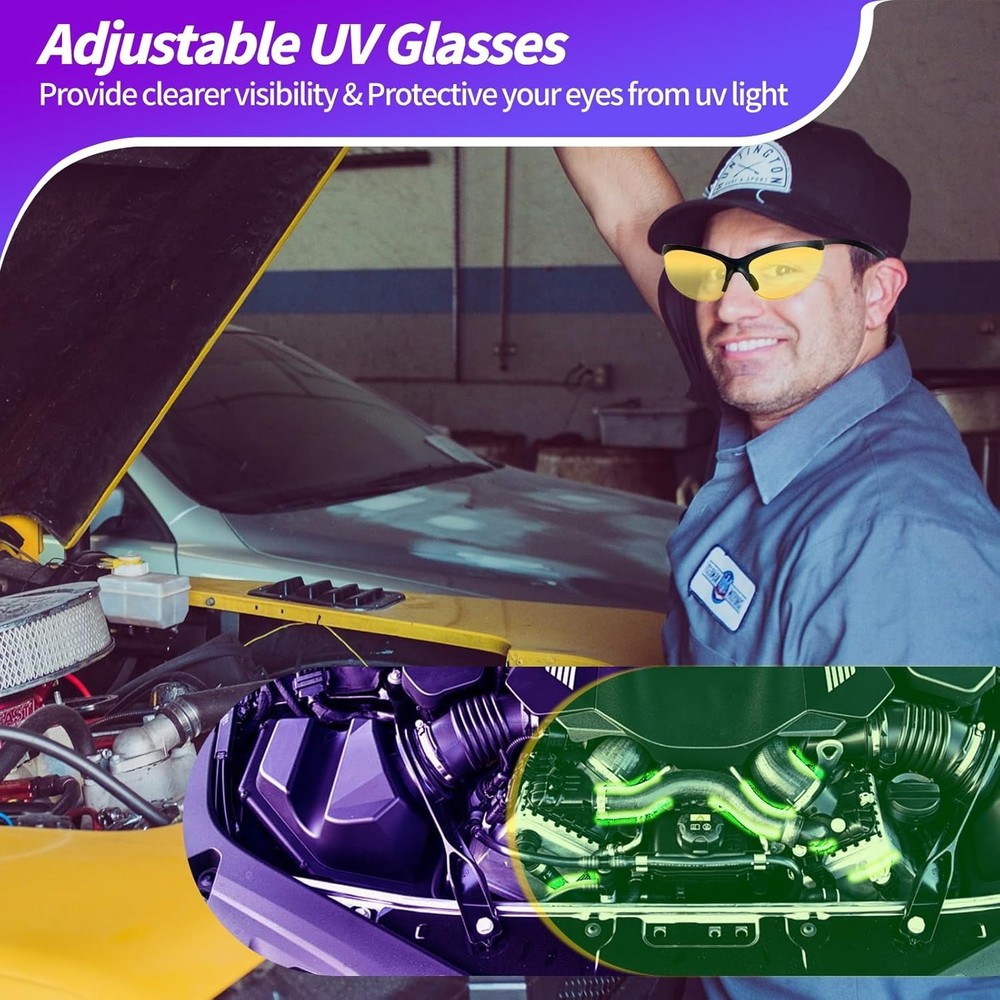 UV Leak Detector Flashlight - 12.3W A/C Tool with Protective Glasses